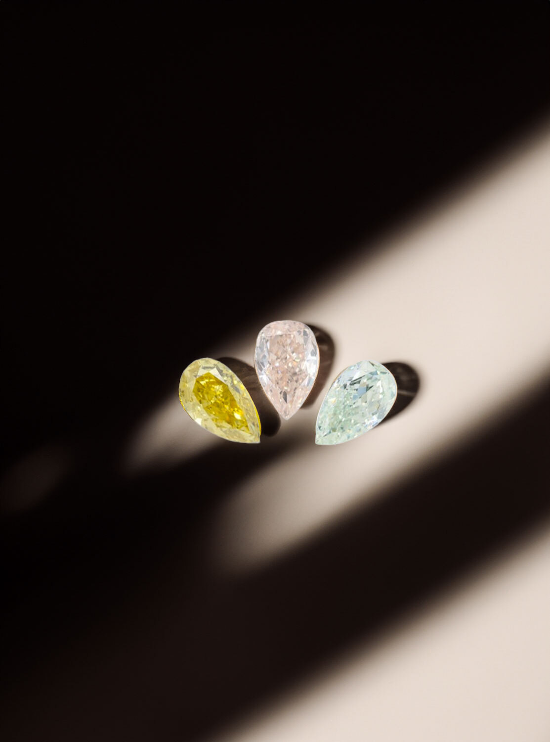 Fancy Pear Trio - Yellow 1.01 carat, Green 1.01 carat, Pink 0.72 carat